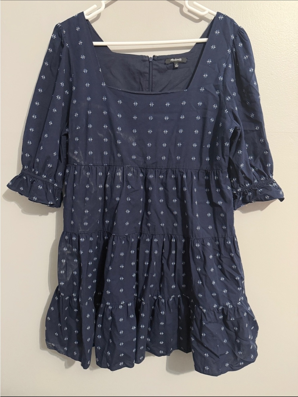 Madewell Dress Womens 10 Tiered Ruffle Half Sleeve Square Neck Flowy Cotton